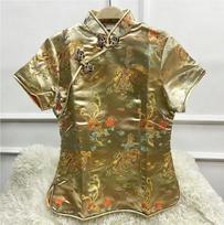 Jacquard Flower Tang Clothes Women Fashion Qipao Vintage Improved Cheongsams Satin Shirt Tops Button Down Wear Plussize S auksas