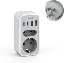 TESSAN 6 viename kelioninis adapteris Tailandui su 2 USB C ir 2 USB A, lizdo adapteris, kelioninis kištukas, maitinimo adapteris Amerikai, Kanadai, Tailandui, Meksikai 2 Outlets&2 USB C 2 USB A pilka spalva