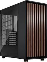 "Fractal Design North Charcoal Black" juodas grūdintas stiklas Dark - Medžio riešuto priekis - Stiklinis šoninis skydelis - Du 140 mm Aspect PWM ventiliatoriai - Intuityvus interjero išdėstymas - ATX Mid Tower kompiuterių žaidimų korpusas