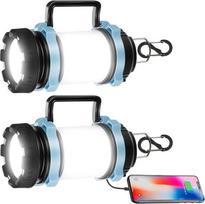 2 x LED stovyklavimo lempos, įkraunamos, itin ryškios nešiojamos stovyklavimo lempos su kabliukais, ryškumas reguliuojamas, USB C palapinės lempa žygiams, lauke, avariniams atvejams, nutrūkus elektros energijos tiekimui