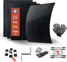 800 W plonų lanksčių saulės kolektorių rinkinys 4 x 200 W monokristaliniai moduliai 15,3 V IP68 vandeniui atsparus matinis juodas 3 kg su montavimo priedais ir nuolatinės srovės kabeliu įvairiems įrenginiams
