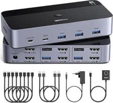 UGREEN HDMI KVM jungiklis 2 kompiuteriai 2 monitoriai 8K60Hz 4K240Hz Klaviatūros ir darbalaukio valdiklio perjungimas 4 USB 3.0 prievadai Suderinamas su "Windows/Linux/MacOS" ir kt.
