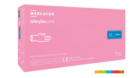 Vienkartinės nitrilinės pirštinės MERCATOR Nitrylex Pink, M dydis, be pudros