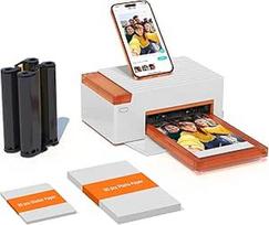 "Liene Amber M110" mini nuotraukų spausdintuvas išmaniesiems telefonams - 60 lapų 10 x 15 cm fotopopieriaus + 20 lapų 7,7 cm lipnių nuotraukų + 2 juostelės - termosublimacinis, "Bluetooth", skirtas "iPhone" ir "Android