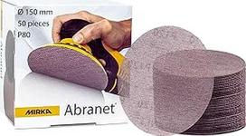 "Mirka Abranet" tinkliniai šlifavimo diskai Ø 150 mm Grip / grūdėtumas P80 / 50 vnt / skirti medienai, glaistui, lakui, kompozitui šlifuoti / šlifavimas be dulkių / 5424105080