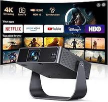 Išmanusis projektorius, automatinio fokusavimo trapecijos korekcijos mini projektorius, 360° pasukamas 1080P Full HD WiFi6 Bluetooth namų kino / lauko projektorius