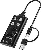 NEEWER USB C ir USB A-3,5 mm išorinė garso kortelė, garso adapterio priedai su garso išjungimo / triukšmo mažinimo / garsumo ir stiprumo valdymu, suderinama su "Mac", "Windows", PC, telefonu, PS4, PS5, PP07