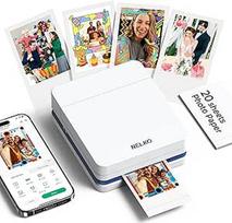 Nelko Photo Printer PP01 spalvotas nešiojamasis mini nuotraukų spausdintuvas išmaniesiems telefonams su 20 fotopopierių, rašalinis lipdukų spausdintuvas, lipnios atgalinės nuotraukos "iOS" ir "Android", linksma redagavimo programėlė, baltos spalvos