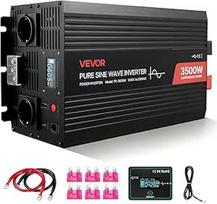 VEVOR 3500W galios keitiklis, 12 V DC į 230 V AC, grynos sinusoidės bangos galios keitiklis, saulės baterijų automobilinis įkroviklis su LCD ekranu, nuotolinio valdymo pultu, USB prievadu, 2 kintamosios srovės lizdais, C tipo prievadu