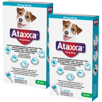 2x KRKA Ataxxa 500 mg/100 mg lašai šunims, sveriantiems nuo 4 kg iki 10 kg