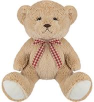 Pliušinis žaislas meškutis BRIAN BEAR, su raudonu languotu kaspinu, 30 cm