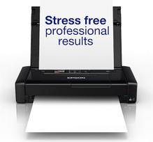 Nešiojamasis rašalinis spausdintuvas "Epson WorkForce WF-110W" (DIN A4, "WiFi Direct", spausdintuvas, mobilusis spausdinimas, USB, integruotas akumuliatorius, sveria tik 1,6 kg), juodas