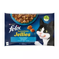 Visavertis šlapiasis ėdalas suaugusioms katėms drebučiuose FELIX SENSATIONS Fish Selection, 4x85 g