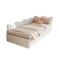 Vaikiška viengulė lova, pripučiama sofa-lova, smėlio spalvos, aksominė medžiaga, 90 x 200 cm