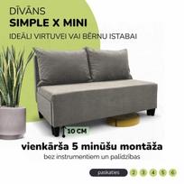 Dvivietis išskleidžiamas sofos Simple X Mini, Podrez, šviesiai pilkos spalvos