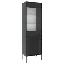 Minkštas Aukšta stiklinė vitrina SOFT, juoda, grioveliais, moderni