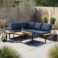 Normanas NORMAN sodo baldų komplektas, tamsiai mėlyna/juoda, kampinė sofa, terasos stalas, modernus metalinis