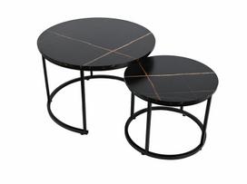 Kavos staliukų komplektas Paola Duo, ø70x47 / ø50x39 cm, juodo marmuro sp.