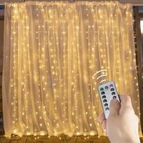 Lempučių užuolaida 300 LED, 3x3 m, šiltai balta, su pultu