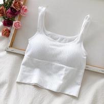 Besiūliai „Crop Tank Top“ Moteriški masyvus apatinis trikotažas be laidų „Bralette“ U formos „Camizolis“ plačios petnešėlės, dryžuotas apatinis trikotažas Nauja sportinė liemenėlė One Size balta