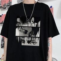 Didelio dydžio Anime Attack On Titan moteriški marškinėliai Levi·Ackerman Eye Punk Tops Vasaros Harajuku Laisvi gotikiniai trumpomis rankovėmis marškinėliai S