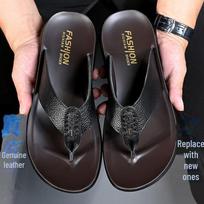 Vyriški natūralios odos kvėpuojantys vasariniai šlepetės - kasdieniai neslystantys paplūdimio sandalai/šlepetės Size 45 black