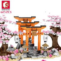 SEMBO BLOCK Sakura gatvės vaizdo kaladėlės Miesto vyšnių žiedai Japonijos sakura medis Pasidaryk pats namas Mini modelio statybos Vaikų žaislai Sakura Series No Box