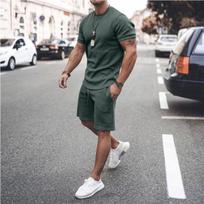 Naujas vyriškas laisvalaikio sportinis kostiumas vienspalvis fitness bėgimo trumpomis rankovėmis marškinėliai vyriškas dviejų dalių komplektas M balta