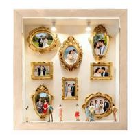 DIY Mini Photo Frame Museum Silhouette Box Lighted Personalized Family Memory Display Case Frame Kit with 8 Mini Figurines And 8 Gold Photo Frames