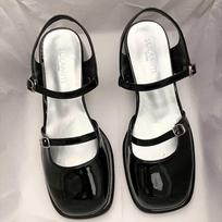 Nauji Mary Jane Batai Sagtimi Siurbliai Moteriški stori kulnai Elegantiška sekli kvadratinė avalynė Madingi lauko moteriški batai Size 35(foot 22.5cm) juoda