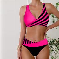 Moteriški maudymosi kostiumėliai Tankini 2 dalių maudymosi kostiumėlis, dviejų atspalvių juostelės, atostogų maudymosi kostiumėliai, pakabinamas kaklu S balta