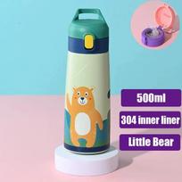 500 ml vaikams nerūdijančio plieno šiaudų termoso puodelis mielas animacinis filmukas vaikams terminio vandens butelis Nešiojamas mokyklinis puodelis geriamasis virdulys