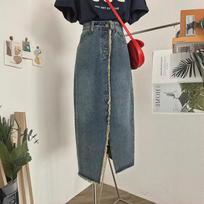 Autumn Slimming Retro High-Waist Midi Denim Skirt for Pear-Shaped Women S (fits 85-95 jin)