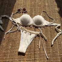 Seksualūs bikini 2025 Moteriški maudymosi kostiumai Moteriškas maudymosi kostiumas Plaukimui Maudymosi dviejų dalių bikini komplektas Paplūdimio apranga L balta