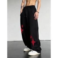 Y2K Hip-hop Style Drawstring Loose Casual Sports Pants for Men's Autumn and Winter Comfortable Home Wear Wide Leg Pants S