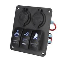 3 Gang Rocker Switch Panel 12V‑24V Dual USB Charger Cigarette Lighter Socket ON Off Switch for Truck RV Yacht