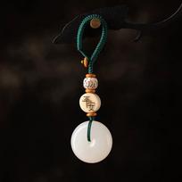 Natural White Green Jade Agates Stone Round Pendant Keychain Hand-carved Lucky Amulet Keyring Gifts For Men Women balta