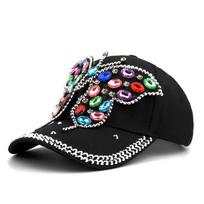 Trendy Bling Butterfly Adjustable Rhinestone Baseball Cap for Women Stylish Dad Hat Casual Sun Protection Hats Adjustable balta