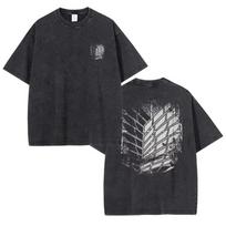 Attack On Titan Washed Oversized T-Shirt Street Hip Hop Men Women Cotton Clothing T-shirt Harajuku Y2k High Quality Female Male Clothing L