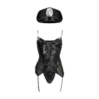 Leg Avenue Police Uniform Set S/M Black - Wetlook Bodysuit & Cap