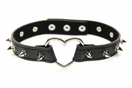 XR Brands Spiked Heart Choker Black Vegan Adjustable 42cm