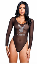 Playboy Sparkling Bunny Teddy - Mesh & Satin Bodysuit with Rhinestones