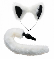 XR Brands White Fox Tail & Ears Costume Set - Soft Faux Fur, Silicone Plug