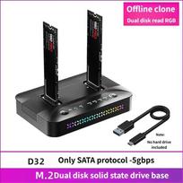 Dvigubo lizdo M.2 NVME SATA SSD klonavimo stotelė 10Gbps USB 3.2 GEN2 SSD OFFLINE disko kopijuoklis RGB apšvietimo efektas SSD korpusas SATA