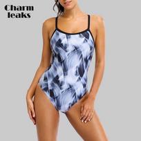 Charmleaks One Piece Moteriški sportiniai maudymosi kostiumėliai Sportinis maudymosi kostiumėlis akvarelinis Monokini bikini maudymosi kostiumėlis S pilka