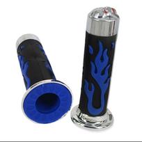 2 raudonų liepsnų kaukolės motociklo vairo rankenėlių rinkinys Guminės 78 coliai 22 mm Blue