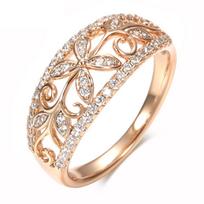 Kinel Crystal Flower Rose Gold spalvos moteriškas žiedas 7 rožinio aukso spalvos