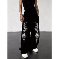 Men's Casual Handsome Printed Wide Leg Pants, Loose Pants, Fashionable and Trendy Streetwear S