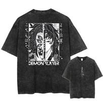 Demon Slayer Graphic T Shirt Men Women Washed Oversized Y2k Anime T Shirts Women Streetwear Summer Tees Short Sleeve Female Male Clothing L