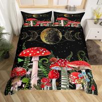 Mushroom Duvet Cover Set Burgundy Plant Fallen Leaves Bedding Set 2/3pcs For Boys Snail Print King Size Soft Comforter Cover EU Single(135*200cm)3pcs